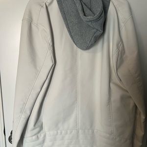 White hooded leather like jacket